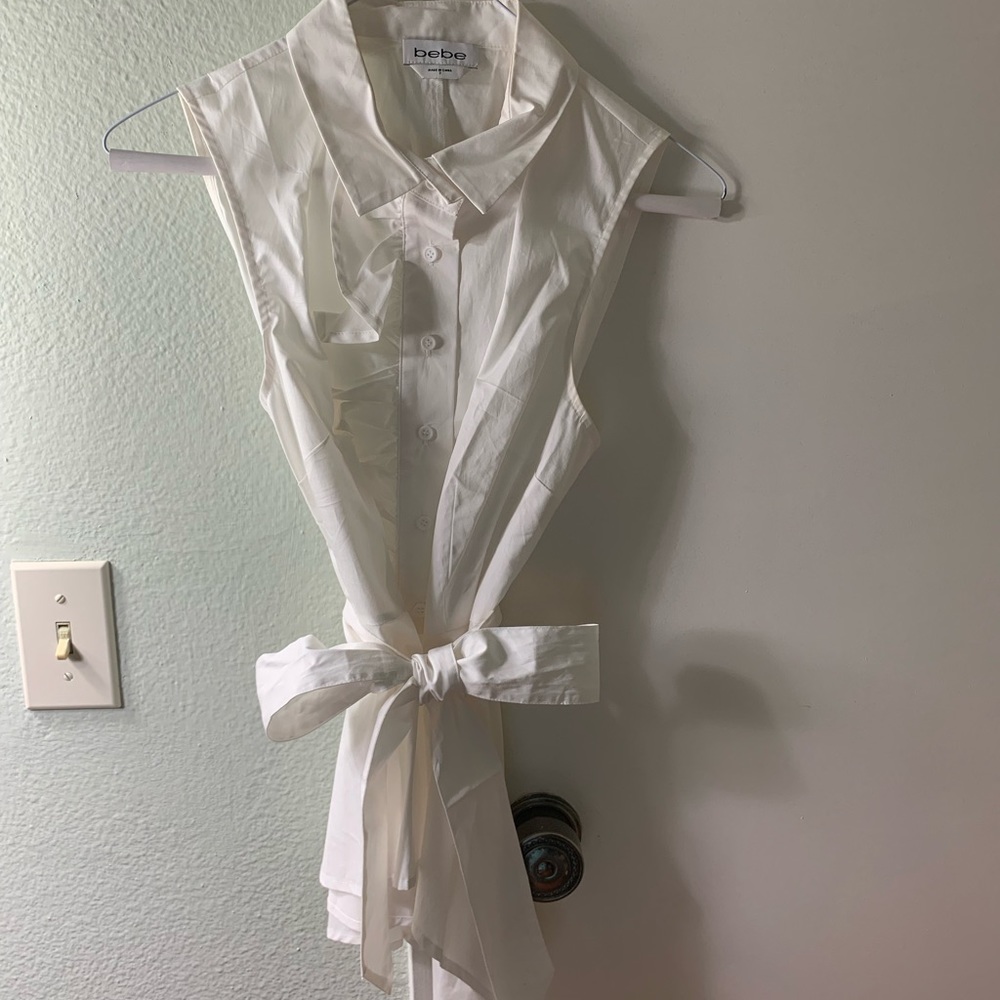 Bebe- White Asymmetric Sleeveless Top